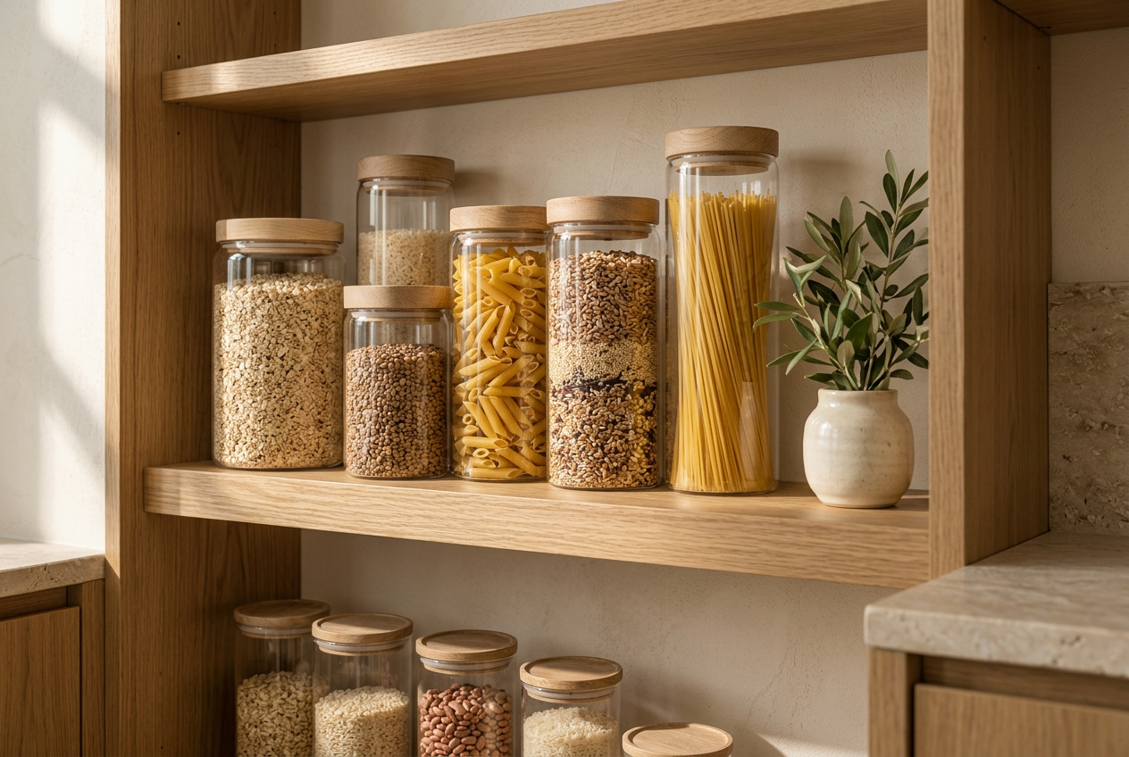 Warm pantry organization from the LORAIRÉ Essentials Collection